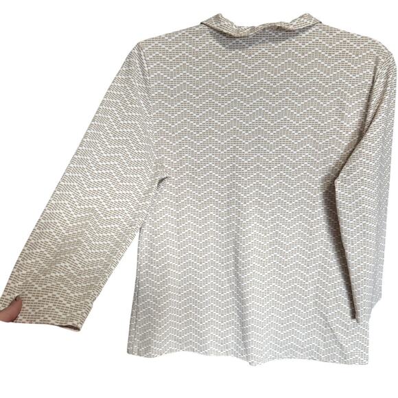J.McLaughlin Durham Ruffle Top Chevron Catalina Cloth Blouse Tan Whit Size Large - Picture 5 of 11